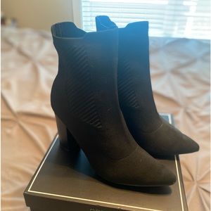 Mia black sock ankle bootie. Hardly worn! Thick, stacked heel. 3" heel
